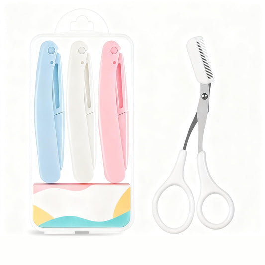SKY- TOUCH 4Pcs Foldable Eyebrow Trimmer Set, Portable And Gentle Hair Removal Tool, Stainless Steel Shaver for Facial Hair, Hand/Foot, And Body Hair Removal multiple colors