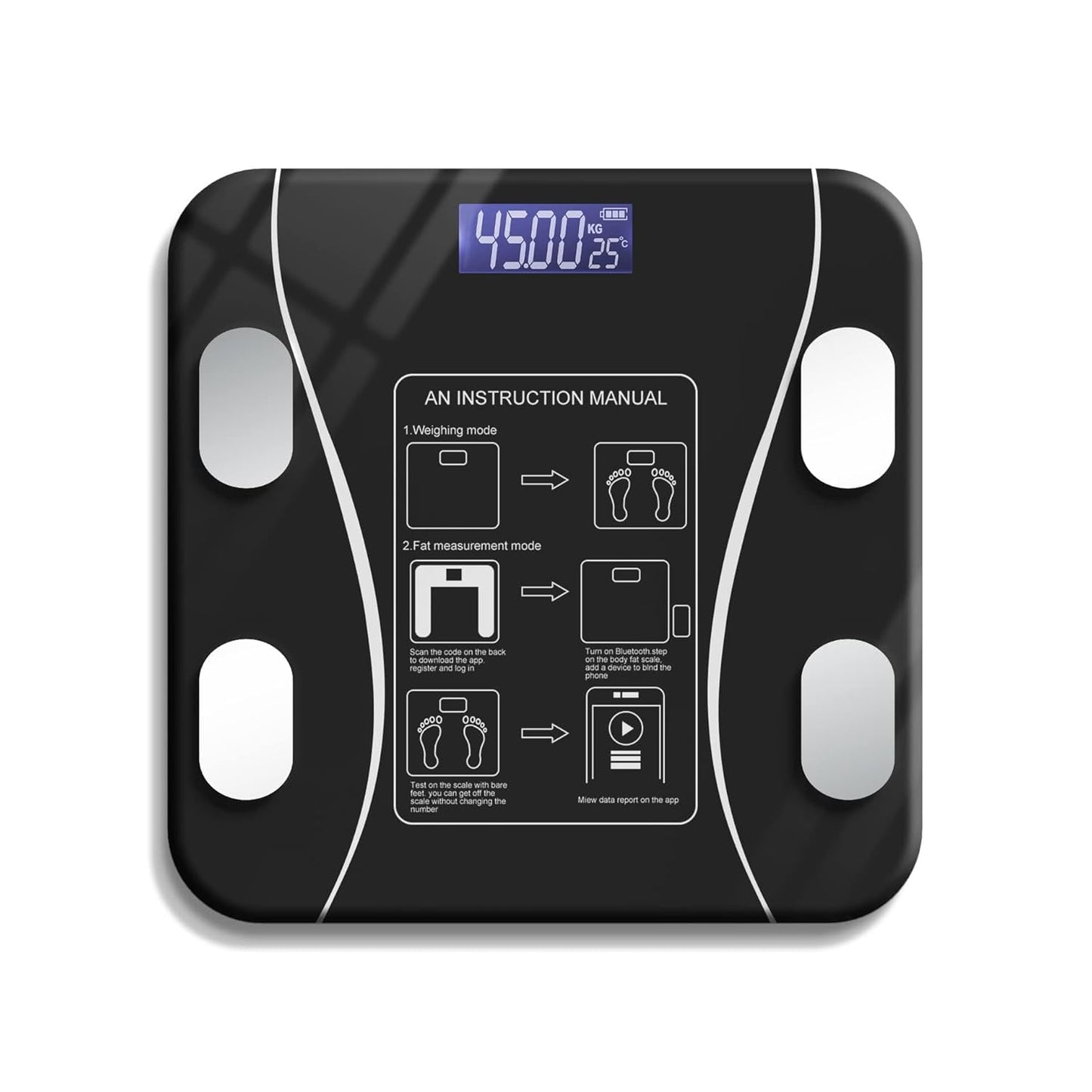SKY-TOUCH Digital Weight Scale for Body Weight, Digital Scales Accurate with All in One LCD Display, Weight/Body Fat/BMI, Fitness Composition Analysis, Black, lbs/kg, 26x26cm