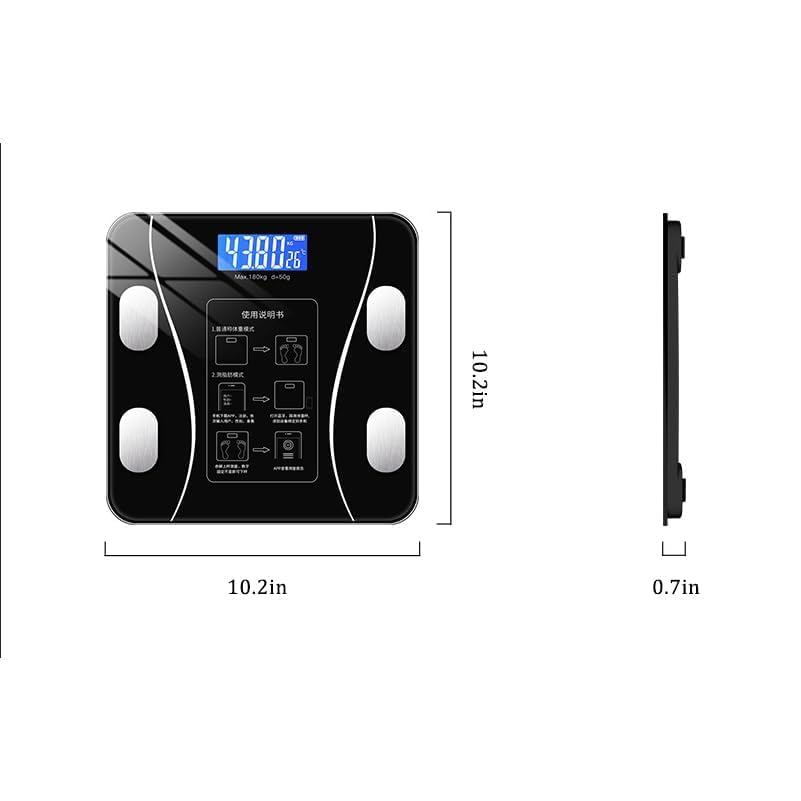 SKY-TOUCH Digital Weight Scale for Body Weight, Digital Scales Accurate with All in One LCD Display, Weight/Body Fat/BMI, Fitness Composition Analysis, Black, lbs/kg, 26x26cm