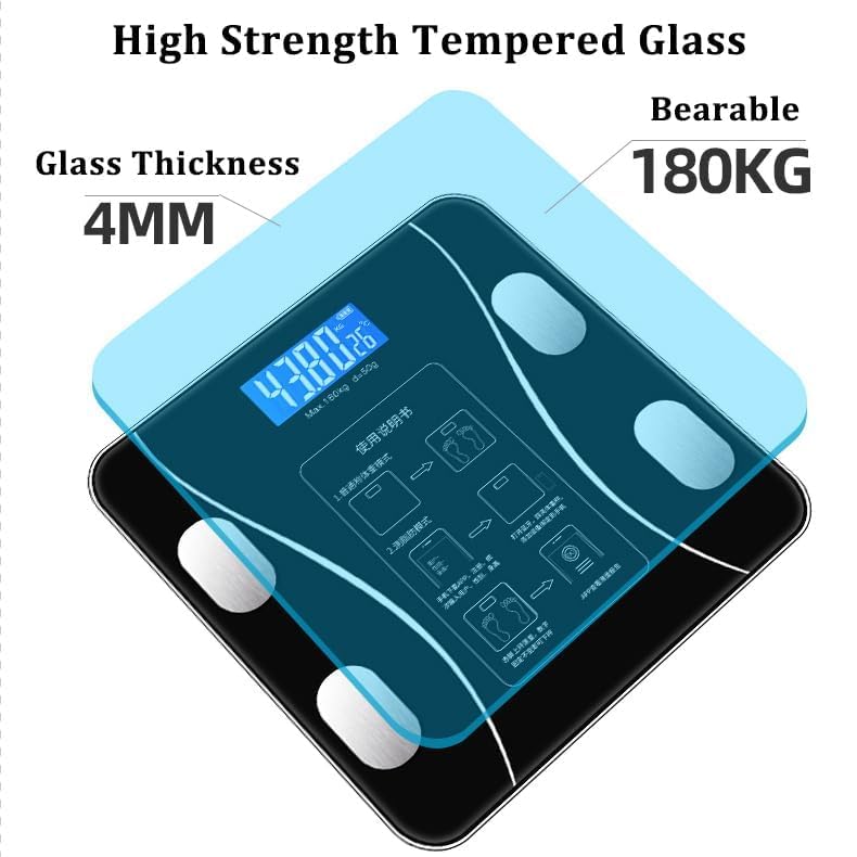 SKY-TOUCH Digital Weight Scale for Body Weight, Digital Scales Accurate with All in One LCD Display, Weight/Body Fat/BMI, Fitness Composition Analysis, Black, lbs/kg, 26x26cm