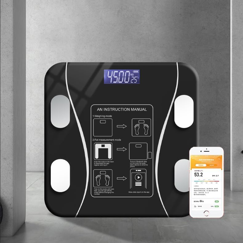 SKY-TOUCH Digital Weight Scale for Body Weight, Digital Scales Accurate with All in One LCD Display, Weight/Body Fat/BMI, Fitness Composition Analysis, Black, lbs/kg, 26x26cm