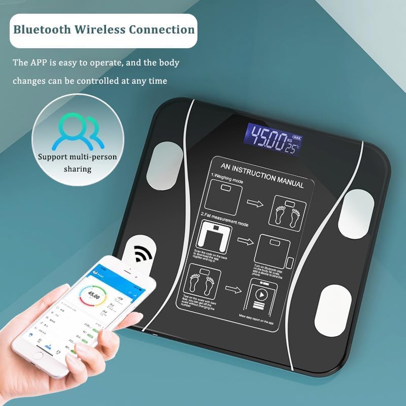 SKY-TOUCH Digital Weight Scale for Body Weight, Digital Scales Accurate with All in One LCD Display, Weight/Body Fat/BMI, Fitness Composition Analysis, Black, lbs/kg, 26x26cm