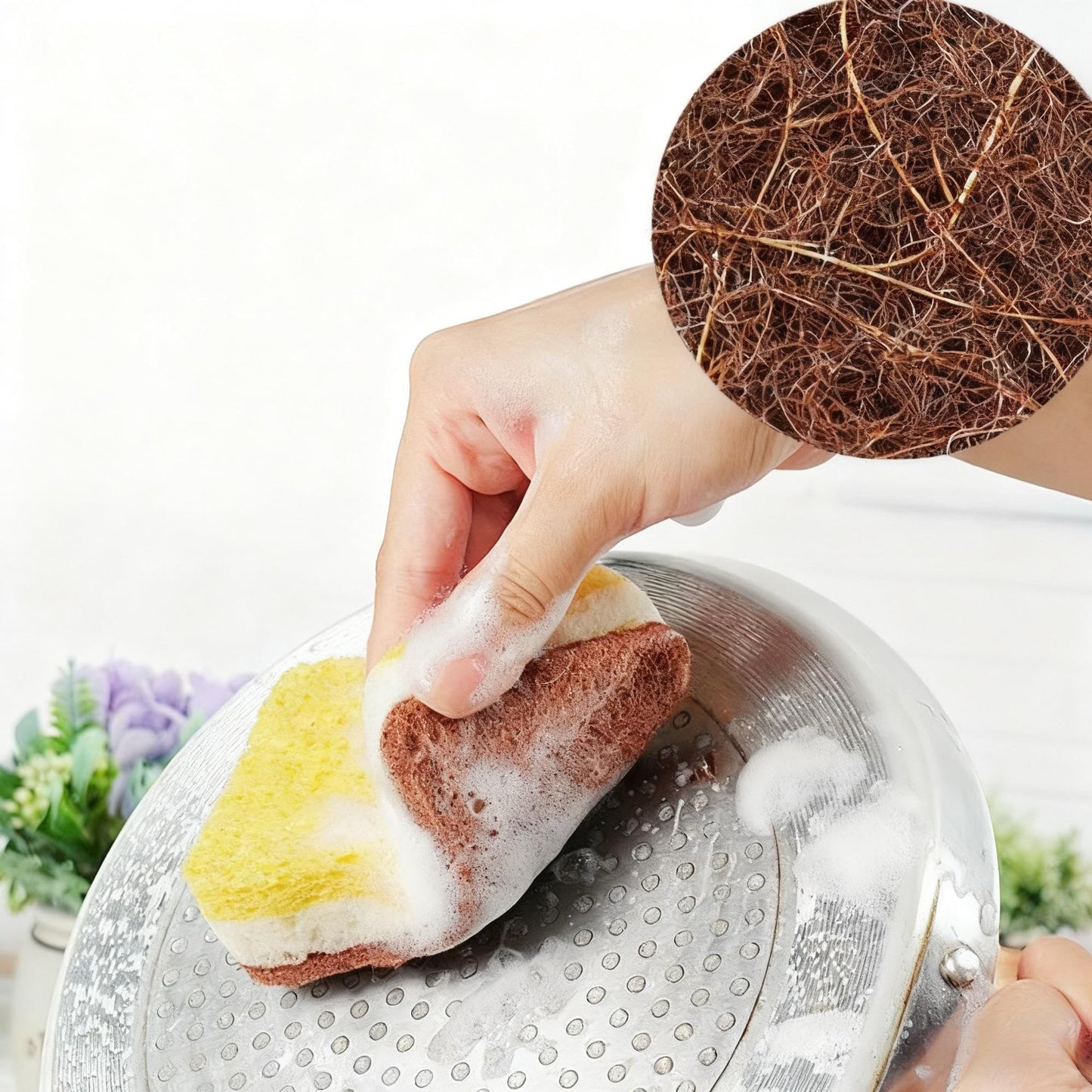 SKY-TOUCH 24 PACK Cleaning Sponges, Natural Jute Pulp & Coconut Fiber Scrubber Sponges for Dishwashing, Pot Scrubbing, and Kitchen Cleaning, Eco-Friendly, Durable, Multi-Purpose Sponges