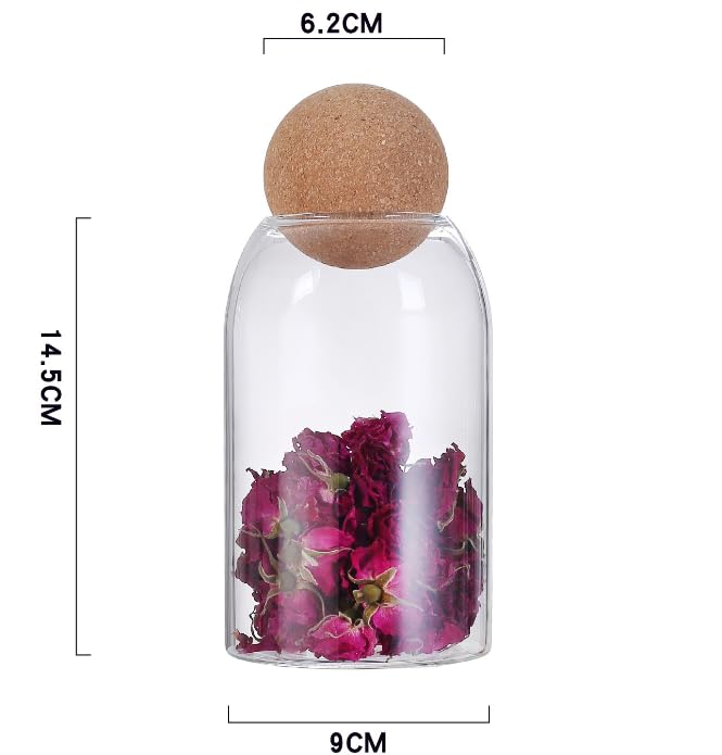 SKY-TOUCH 3-Pack  Glass Storage Jars with Ball Cork Lid – Airtight Sealed Canister for Food, Spices, Coffee, Tea, and More – Decorative Glass Organizer with Wooden Lid
