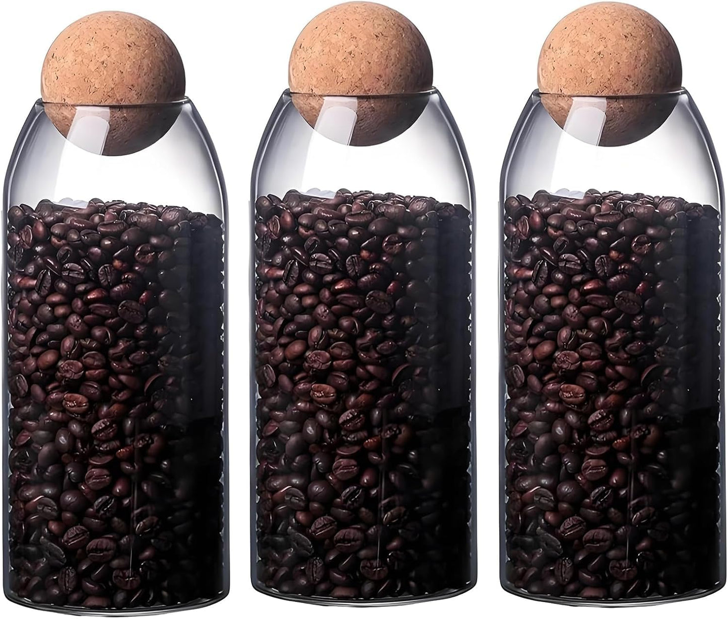 SKY-TOUCH 3-Pack  Glass Storage Jars with Ball Cork Lid – Airtight Sealed Canister for Food, Spices, Coffee, Tea, and More – Decorative Glass Organizer with Wooden Lid
