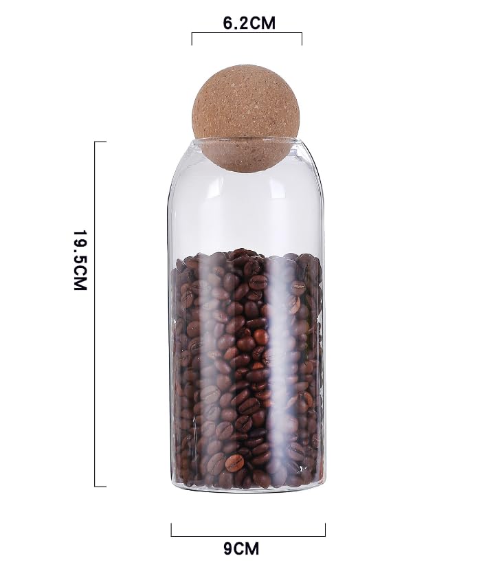 SKY-TOUCH 3-Pack  Glass Storage Jars with Ball Cork Lid – Airtight Sealed Canister for Food, Spices, Coffee, Tea, and More – Decorative Glass Organizer with Wooden Lid