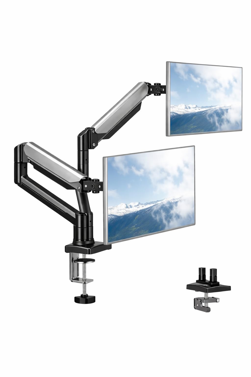 SKY-TOUCH Dual Monitor Stand for 17–32 Inches, Adjustable Gas Spring Dual Arm Mount, Heavy Duty Full Motion Monitor Desk Mount with Clamp & Grommet Base, VESA 75x75/100x100, Holds up to 10kg per Arm