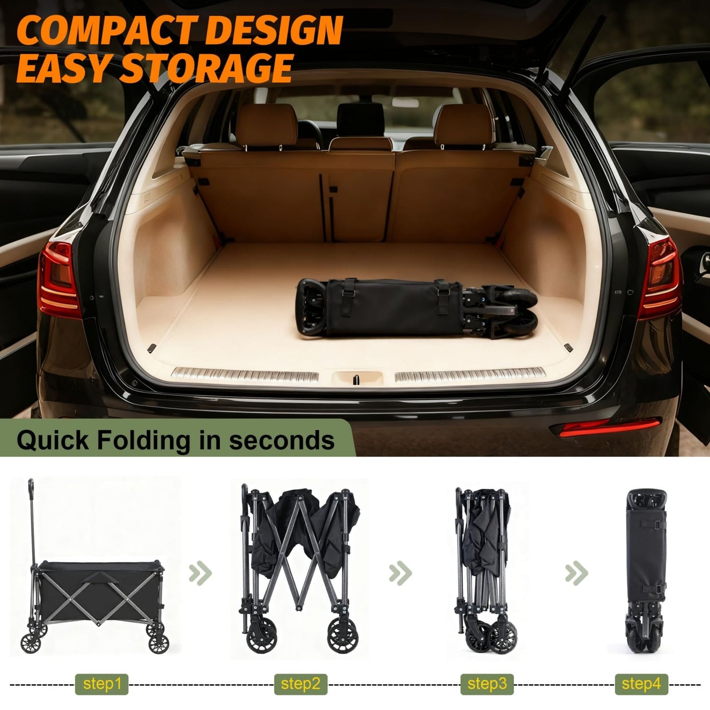 SKY-TOUCH Garden Cart Folding Trolley Cart Outdoor Wagon Collapsible with Removable Fabric Festival Garden Camping Picnic Portable Transport Trailer, Black-new