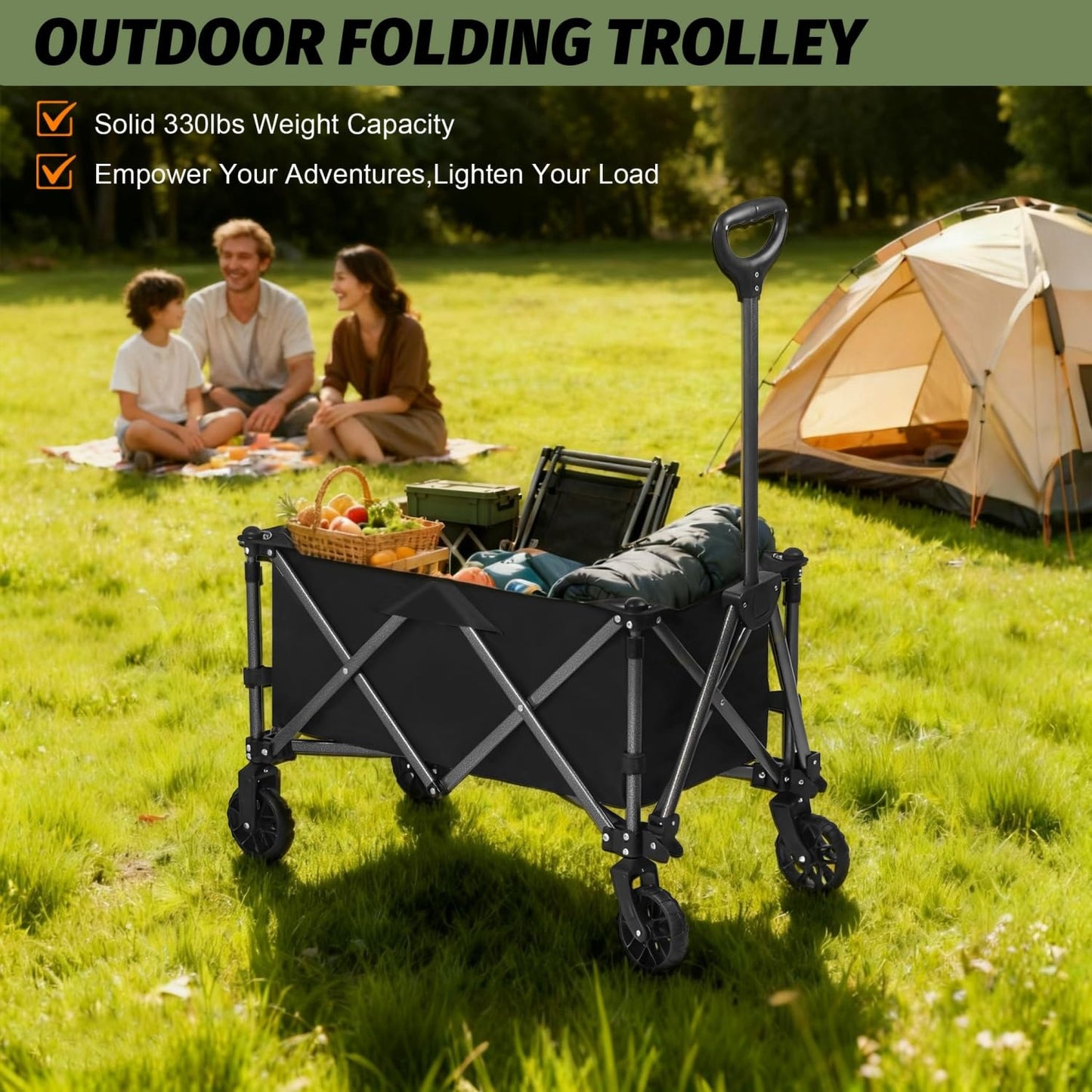 SKY-TOUCH Garden Cart Folding Trolley Cart Outdoor Wagon Collapsible with Removable Fabric Festival Garden Camping Picnic Portable Transport Trailer, Black-new