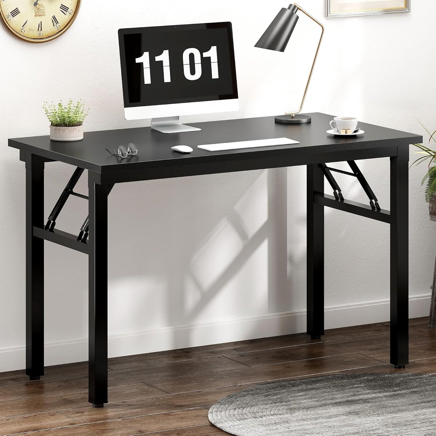 SKY-TOUCH Folding Table Multi Functional Standing Desk With Adjustable Height Legs,for Camping, Garden, Picnic,Coffee,Bbq,No Install Needed Black Color Desktop Black Frame(80x40x75cm)