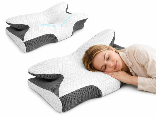 SKY-TOUCH Ergonomic Memory Foam Cervical Pillow for Neck Pain Relief, Adjustable Contour Neck Support Pillow for Side, Back, and Stomach Sleepers, Orthopedic Bed Pillow with Removable Washable Cover