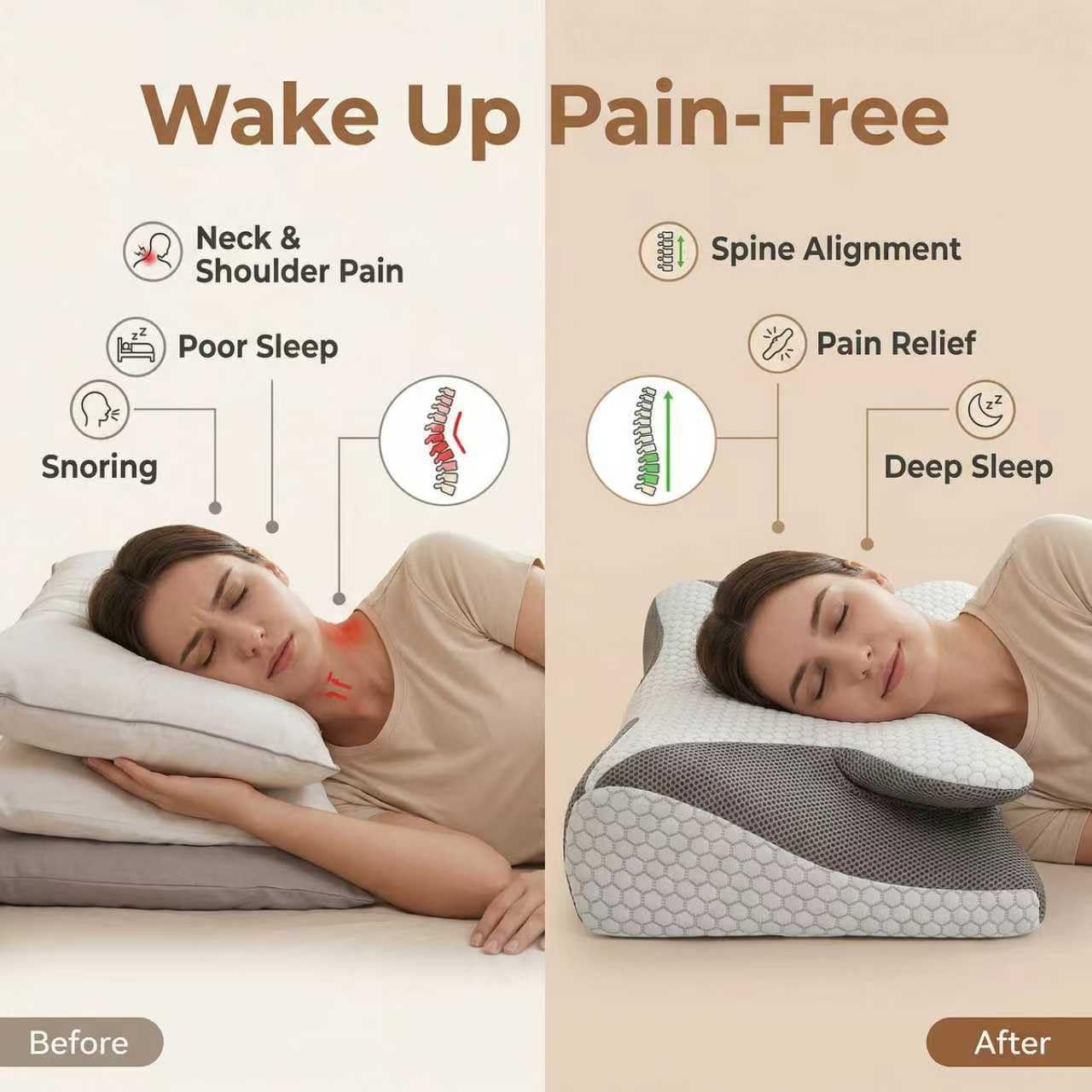 SKY-TOUCH Ergonomic Memory Foam Cervical Pillow for Neck Pain Relief, Adjustable Contour Neck Support Pillow for Side, Back, and Stomach Sleepers, Orthopedic Bed Pillow with Removable Washable Cover