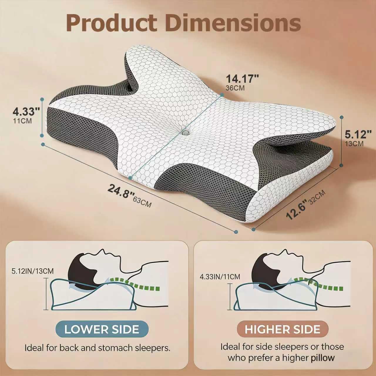 SKY-TOUCH Ergonomic Memory Foam Cervical Pillow for Neck Pain Relief, Adjustable Contour Neck Support Pillow for Side, Back, and Stomach Sleepers, Orthopedic Bed Pillow with Removable Washable Cover