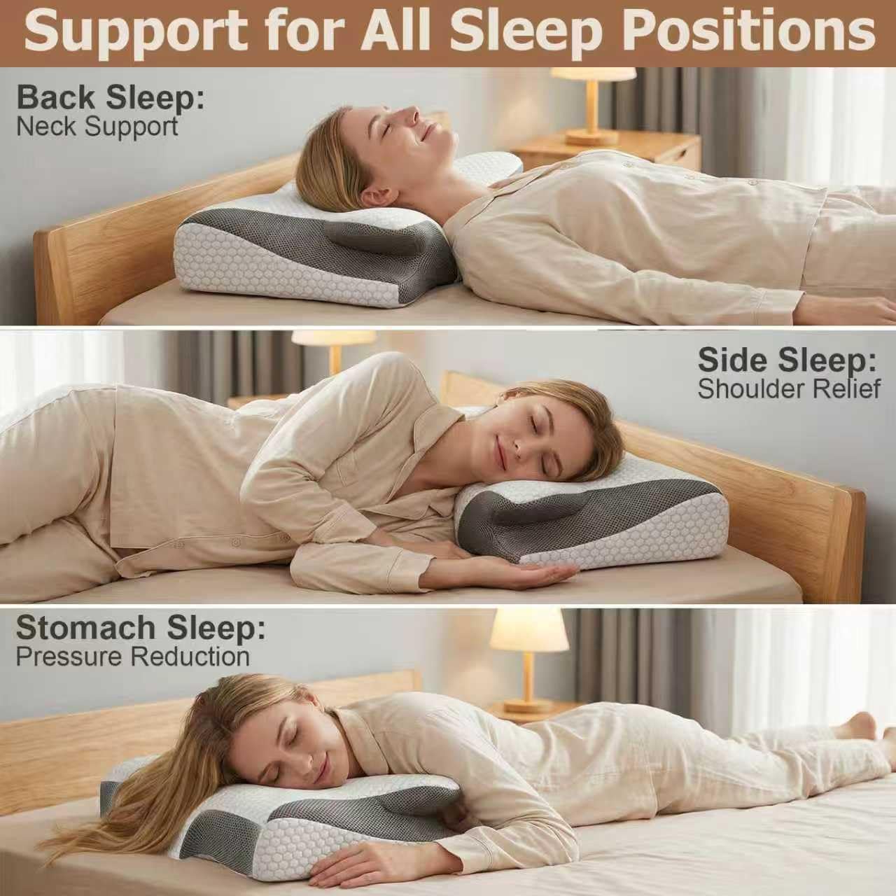 SKY-TOUCH Ergonomic Memory Foam Cervical Pillow for Neck Pain Relief, Adjustable Contour Neck Support Pillow for Side, Back, and Stomach Sleepers, Orthopedic Bed Pillow with Removable Washable Cover