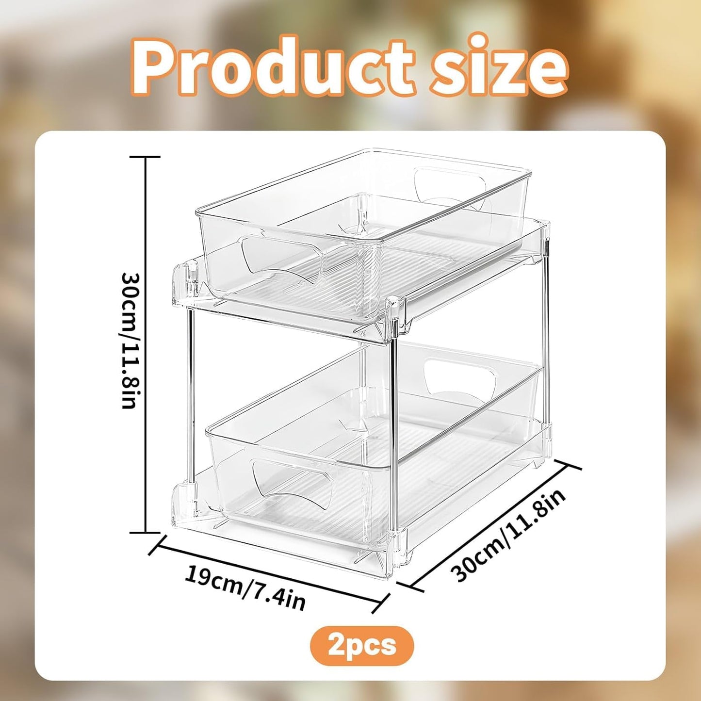 SKY-TOUCH 2-Tier Pull Out Kitchen and Bathroom Storage Shelf, Under Sink Storage Organizer, Multifunction Pull-Out Organization for Snacks, Spices, Medicine, and Cosmetics, 32x18x21cm