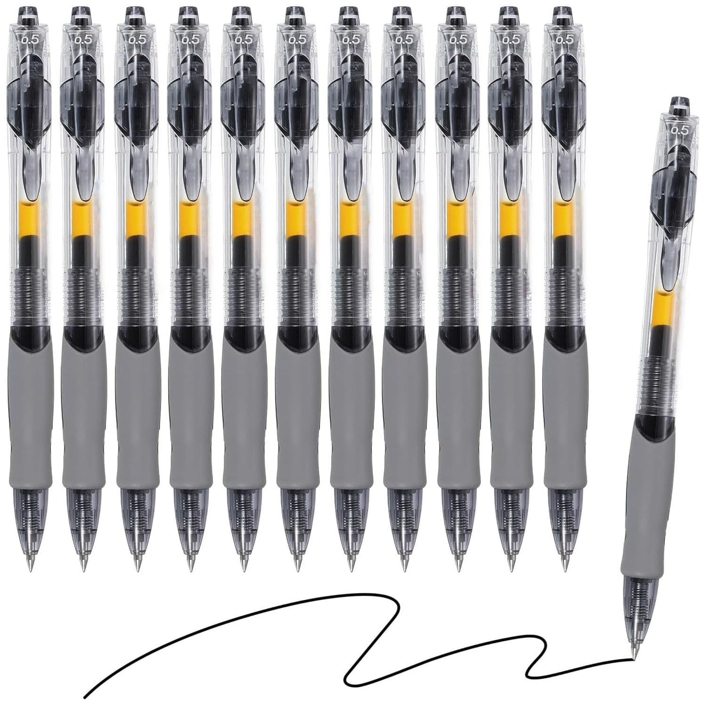 SKY-TOUCH 12 PCS set 0.5mm Retractable Black Ink Pens, Bullet Tip, Quick Drying Black Ink, Soft Rubber Grip, Smooth Writing, Perfect for Exams & Signing