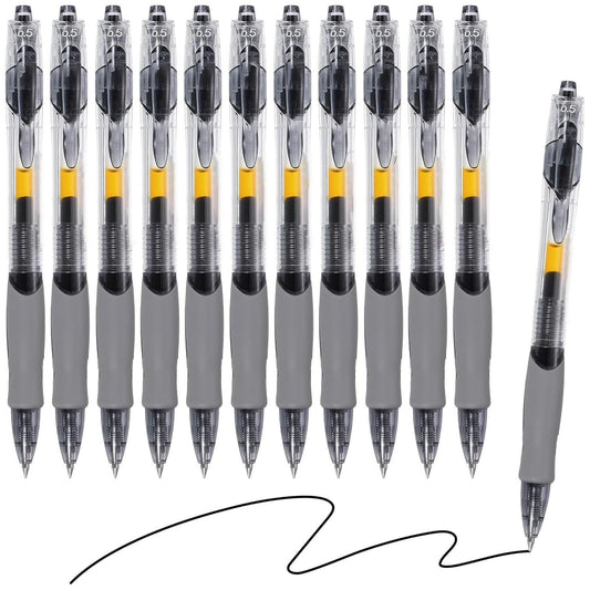 SKY-TOUCH 12 PCS set 0.5mm Retractable Black Ink Pens, Bullet Tip, Quick Drying Black Ink, Soft Rubber Grip, Smooth Writing, Perfect for Exams & Signing