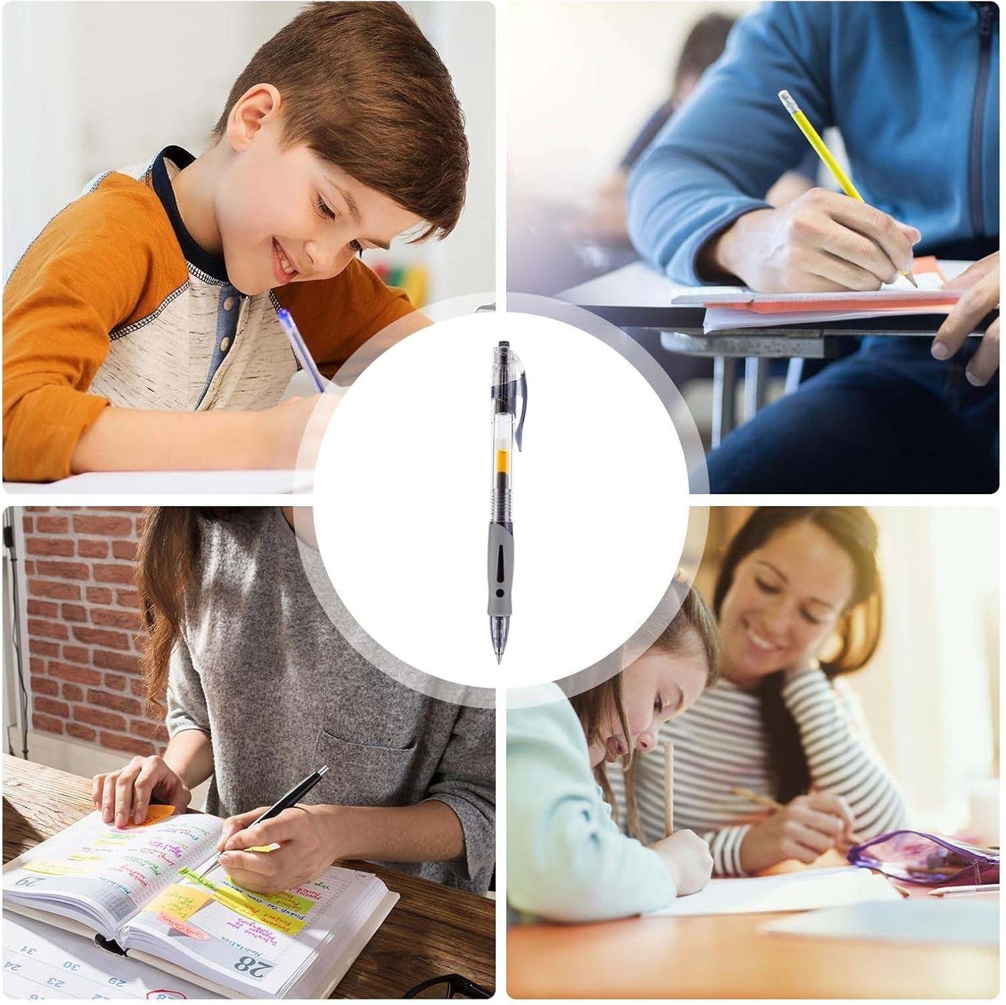 SKY-TOUCH 12 PCS set 0.5mm Retractable Black Ink Pens, Bullet Tip, Quick Drying Black Ink, Soft Rubber Grip, Smooth Writing, Perfect for Exams & Signing