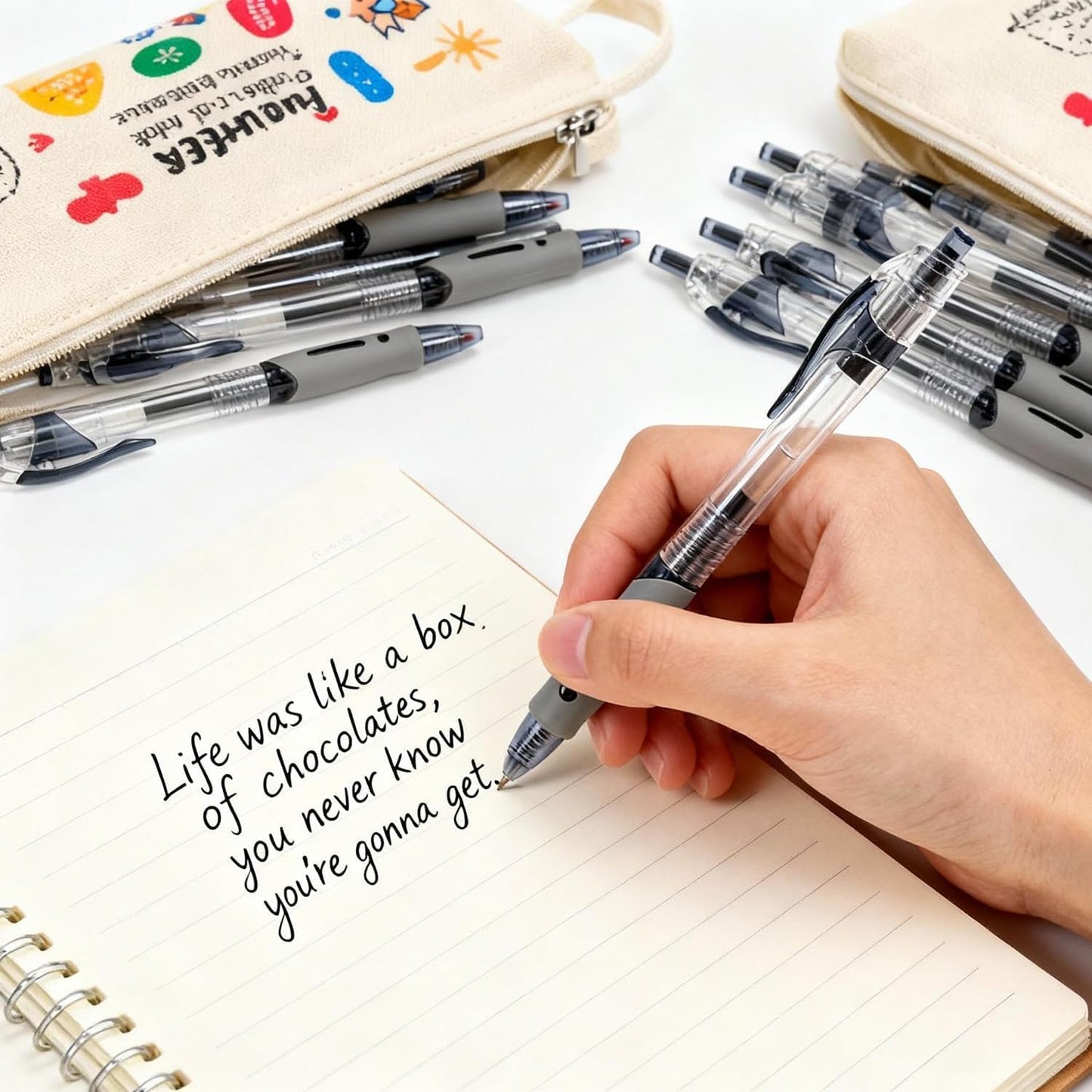 SKY-TOUCH 12 PCS set 0.5mm Retractable Black Ink Pens, Bullet Tip, Quick Drying Black Ink, Soft Rubber Grip, Smooth Writing, Perfect for Exams & Signing