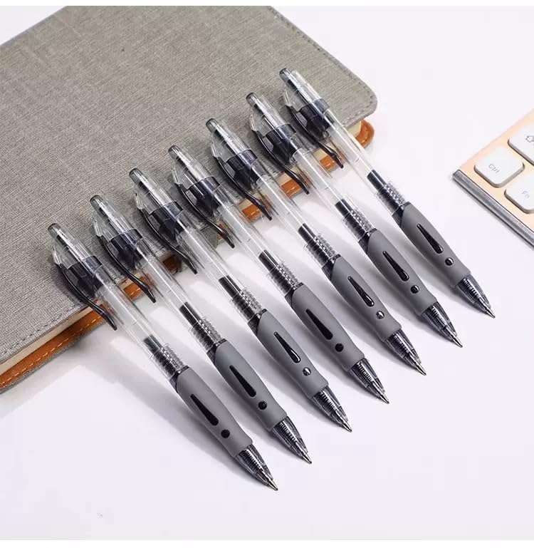 SKY-TOUCH 12 PCS set 0.5mm Retractable Black Ink Pens, Bullet Tip, Quick Drying Black Ink, Soft Rubber Grip, Smooth Writing, Perfect for Exams & Signing