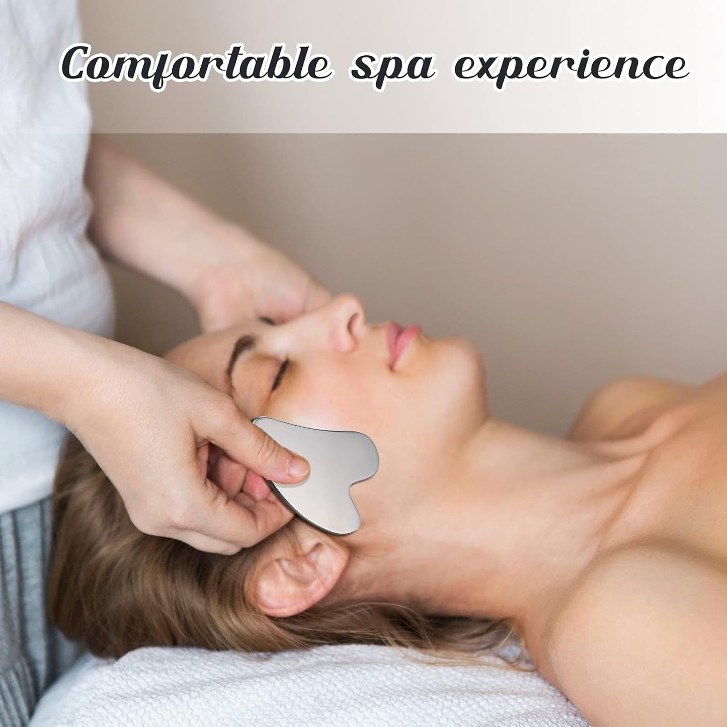 SKY-TOUCH Gua Sha Facial Tool, Stainless Steel Guasha Scraping Massage Tool, Metal Lymphatic Drainage Massage Scraper for Face, Eyes, Neck, Body - 85x55mm