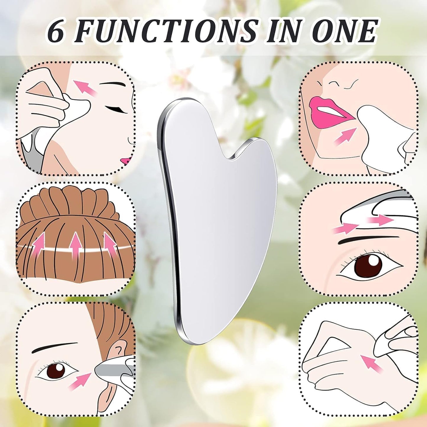 SKY-TOUCH Gua Sha Facial Tool, Stainless Steel Guasha Scraping Massage Tool, Metal Lymphatic Drainage Massage Scraper for Face, Eyes, Neck, Body - 85x55mm