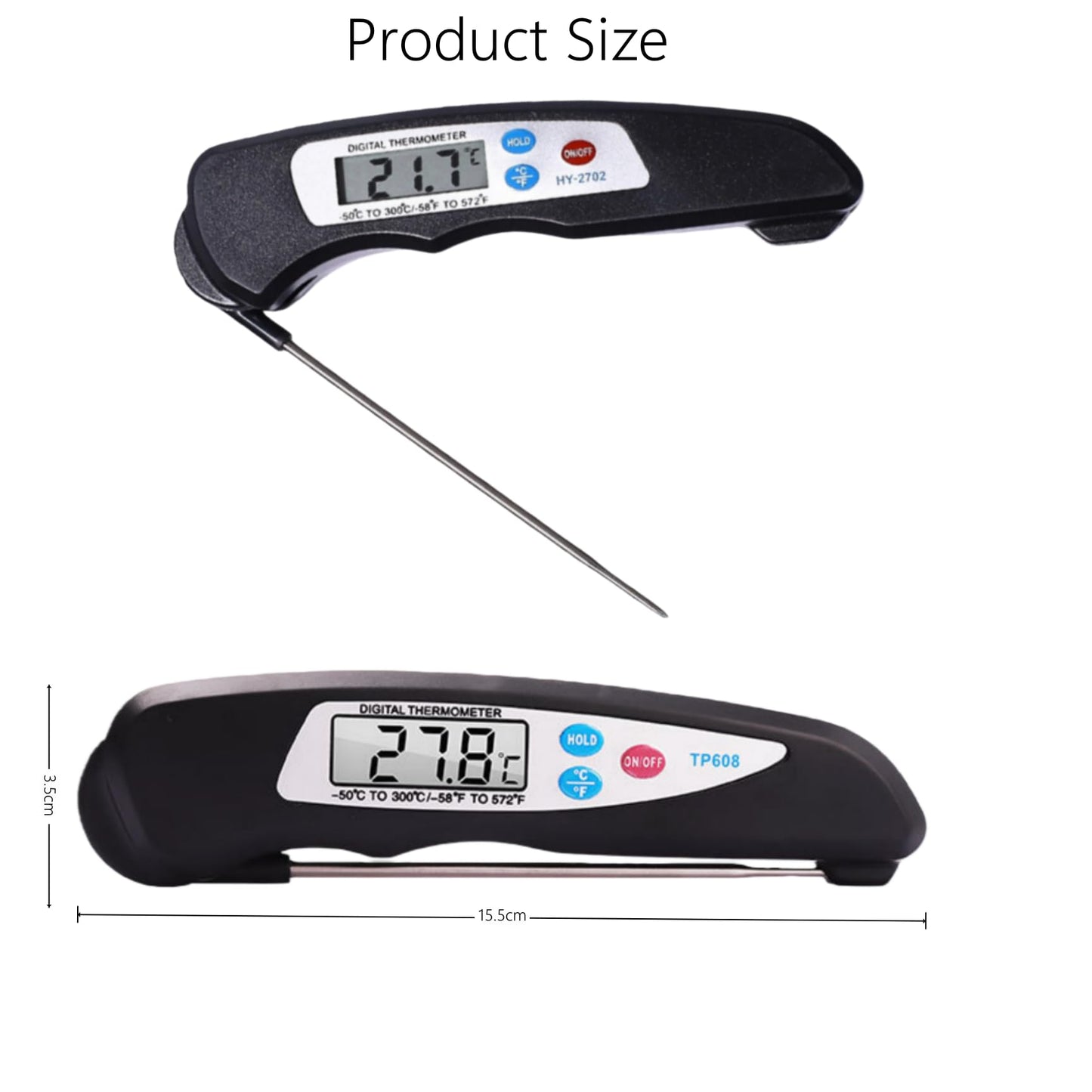 SKY-TOUCH Digital Meat Thermometer, Instant Read Waterproof Food Thermometer, Foldable Long Probe Food Cooking Thermometer with °F/°C for Kitchen, Cooking, Grill, Candy