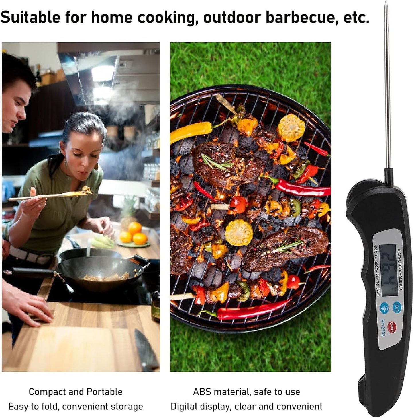 SKY-TOUCH Digital Meat Thermometer, Instant Read Waterproof Food Thermometer, Foldable Long Probe Food Cooking Thermometer with °F/°C for Kitchen, Cooking, Grill, Candy