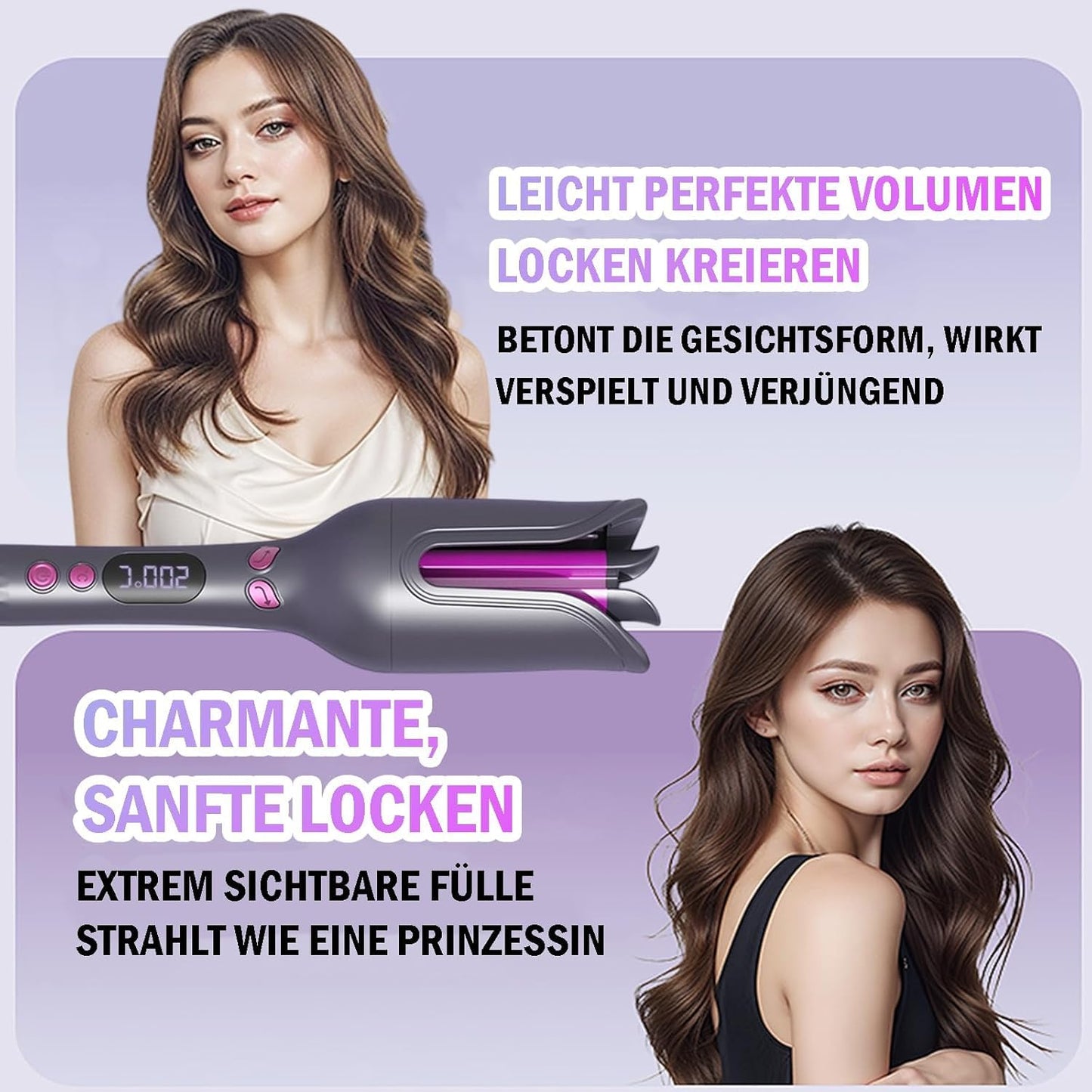 SKY-TOUCH Automatic Curling Iron, Ceramic Rotating Curling Iron, Anti- Hot and Anti- Stuck Hair, Fast Heating Spin Iron for Long Short Hair Styling, 4 Temperature Settings, 31.5x5.5cm