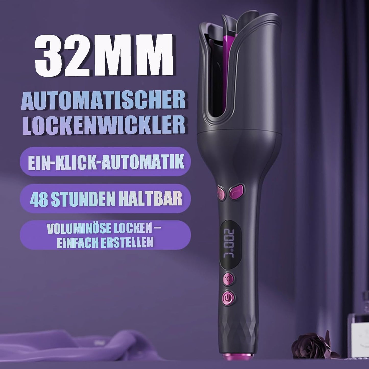 SKY-TOUCH Automatic Curling Iron, Ceramic Rotating Curling Iron, Anti- Hot and Anti- Stuck Hair, Fast Heating Spin Iron for Long Short Hair Styling, 4 Temperature Settings, 31.5x5.5cm