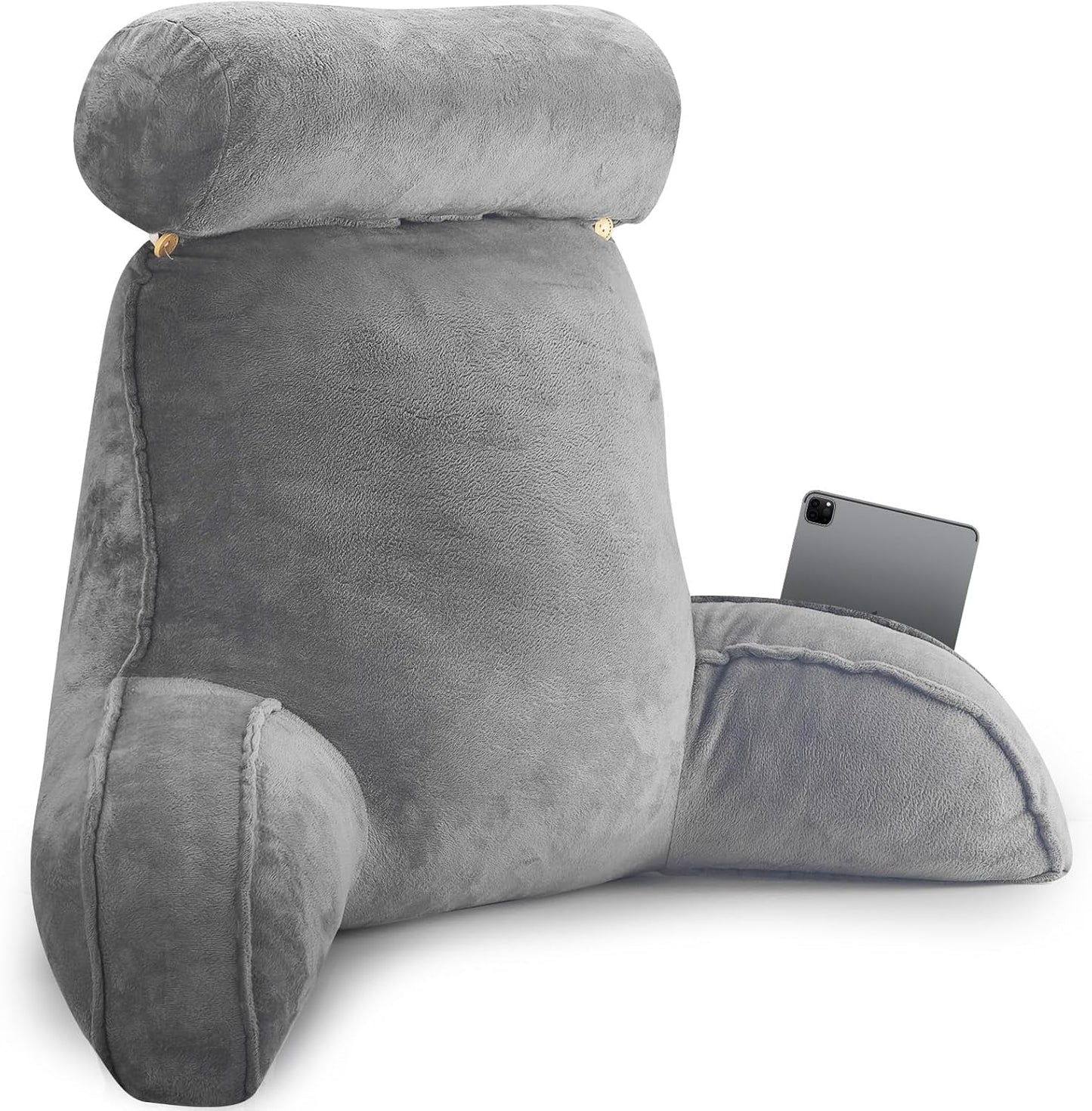 SKY-TOUCH Reading Pillow with Arms & Detachable Neck Roll – Memory Foam Reading Pillow for Bed or Sofa, Comfortable Support for Sitting, Reading, TV, Gaming - 75x40x68cm