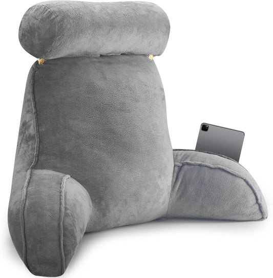 SKY-TOUCH Reading Pillow with Arms & Detachable Neck Roll – Memory Foam Reading Pillow for Bed or Sofa, Comfortable Support for Sitting, Reading, TV, Gaming - 75x40x68cm
