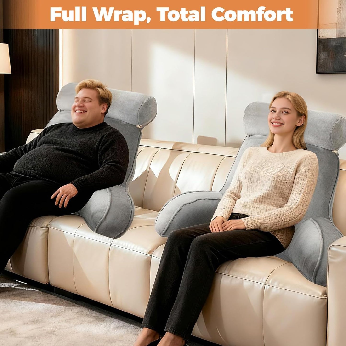 SKY-TOUCH Reading Pillow with Arms & Detachable Neck Roll – Memory Foam Reading Pillow for Bed or Sofa, Comfortable Support for Sitting, Reading, TV, Gaming - 75x40x68cm