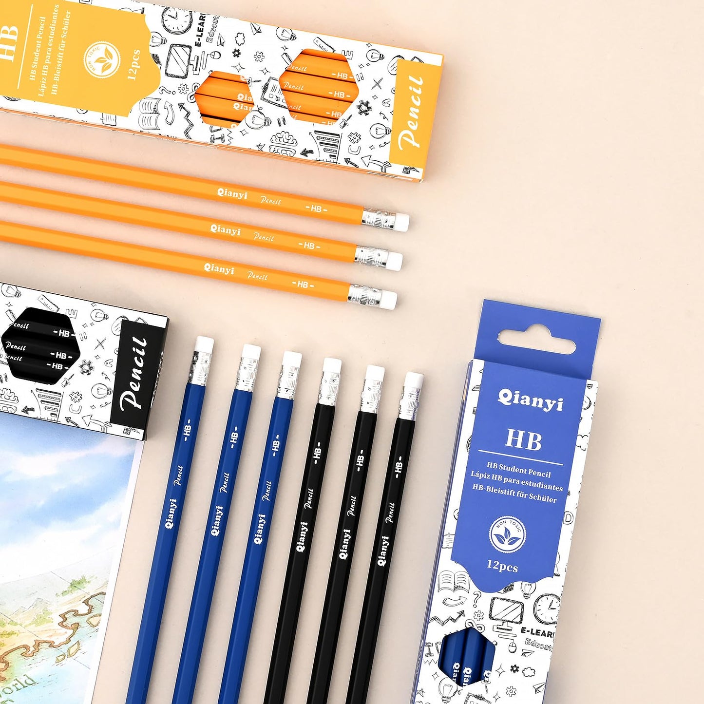 SKY-TOUCH HB Hexagonal Wooden Pencils, 12-Pack, Non-Toxic & Eco-Friendly, Perfect for Kids & Students, Smooth Writing for School & Drawing