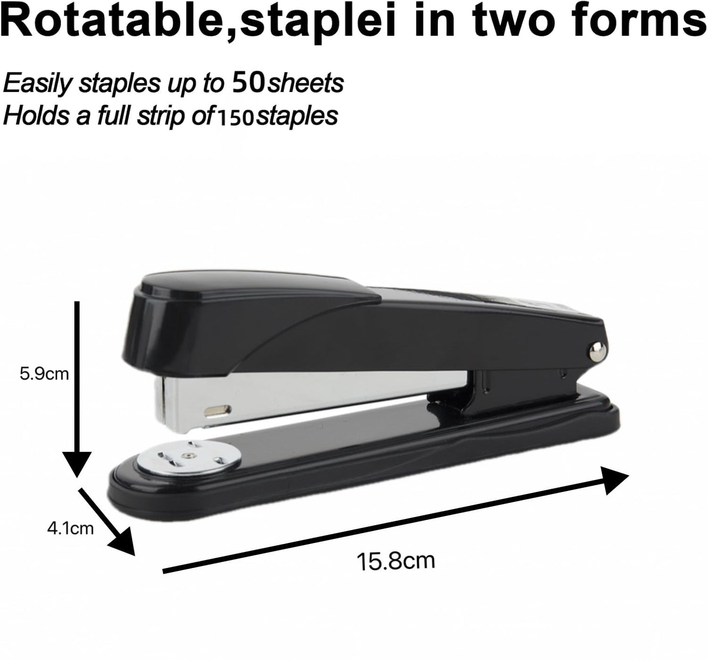 SKY-TOUCH Heavy-Duty Metal Stapler, Black, 50 Sheets Capacity, Stainless Steel, Adjustable Staple Selector, Anti-Slip Base, for Office & Home Use