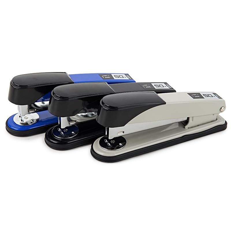 SKY-TOUCH Heavy-Duty Metal Stapler, Black, 50 Sheets Capacity, Stainless Steel, Adjustable Staple Selector, Anti-Slip Base, for Office & Home Use