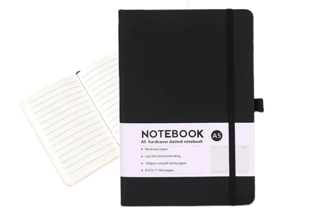 SKY-TOUCH A5 PU Leather Strap Notebook, Black 192 Pages - High-Quality Journal for Office, Study, and Daily Use