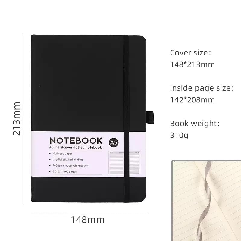 SKY-TOUCH A5 PU Leather Strap Notebook, Black 192 Pages - High-Quality Journal for Office, Study, and Daily Use