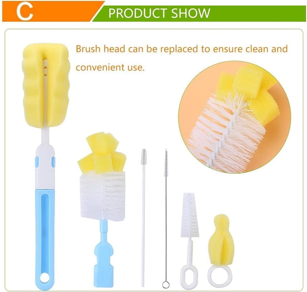 SKY-TOUCH 6 PACK Baby Bottle Cleaning Brushes Set, Includes Nipple Cleaner & Long Handle for Narrow Neck Glass Bottles, Water Bottle & Straw Cleaner, Multicolor