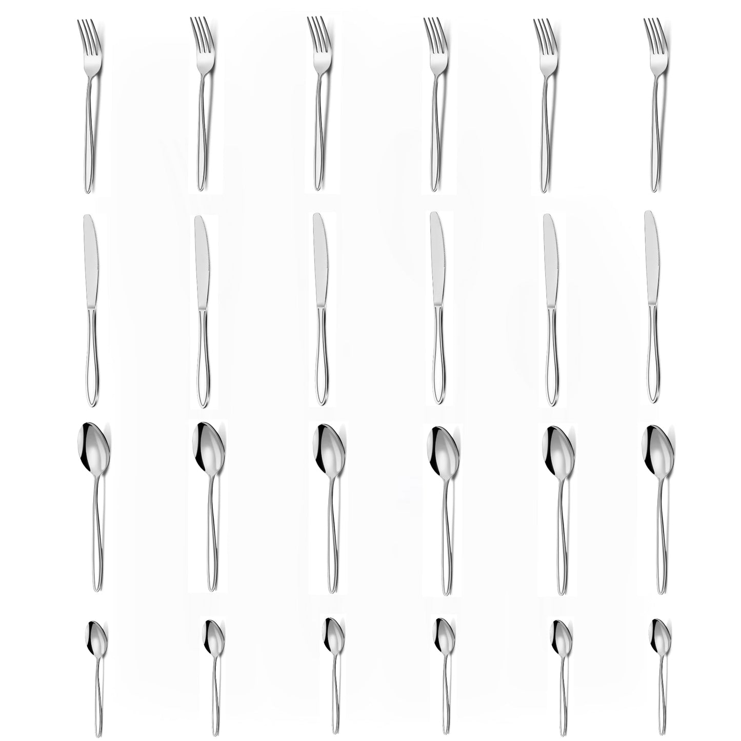 SKY-TOUCH Cutlery Set, 24-Piece Stainless Steel Flatware Set for 6 People, Spoon Knife and Fork Sets, Mirror Polished and Dishwasher Safe, Silverware Set for Home, Kitchen