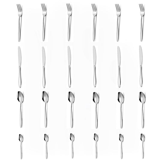SKY-TOUCH Cutlery Set, 24-Piece Stainless Steel Flatware Set for 6 People, Spoon Knife and Fork Sets, Mirror Polished and Dishwasher Safe, Silverware Set for Home, Kitchen
