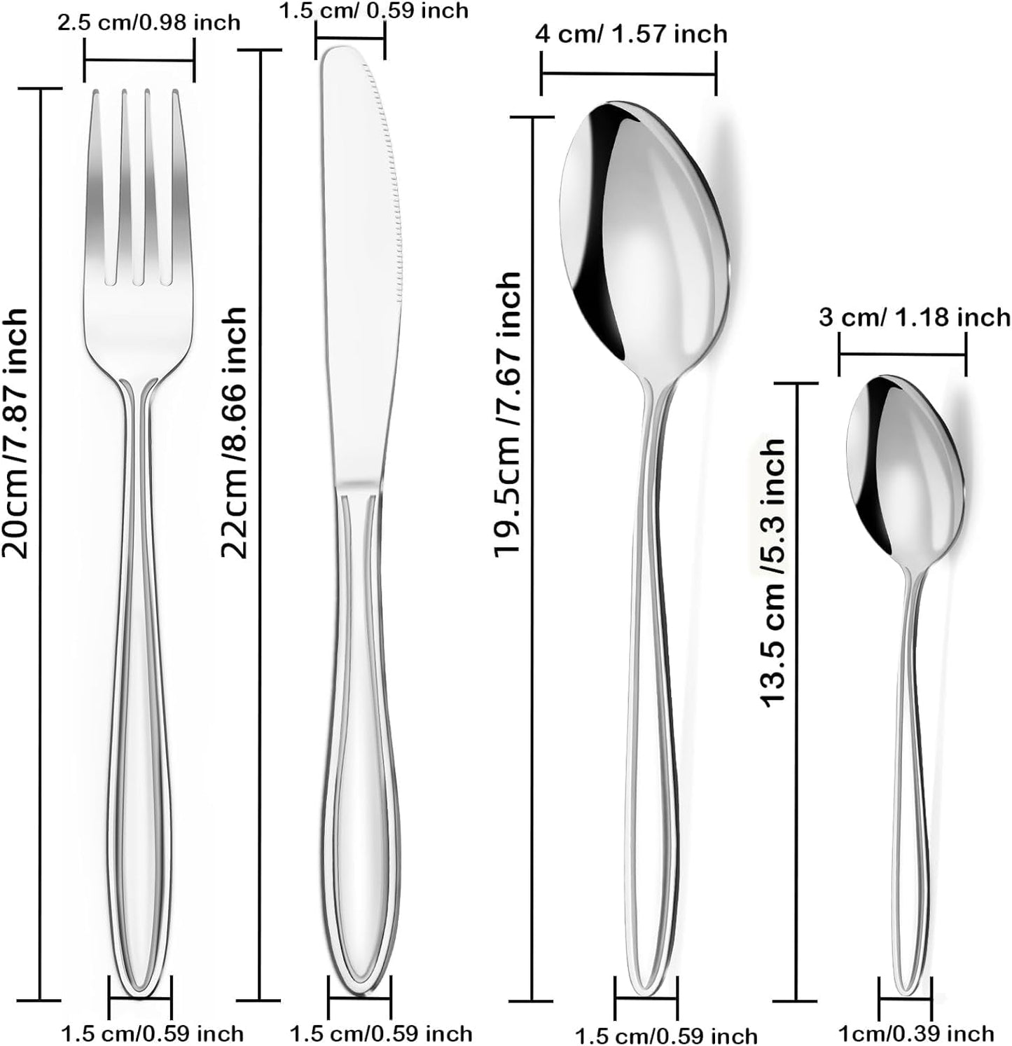 SKY-TOUCH Cutlery Set, 24-Piece Stainless Steel Flatware Set for 6 People, Spoon Knife and Fork Sets, Mirror Polished and Dishwasher Safe, Silverware Set for Home, Kitchen