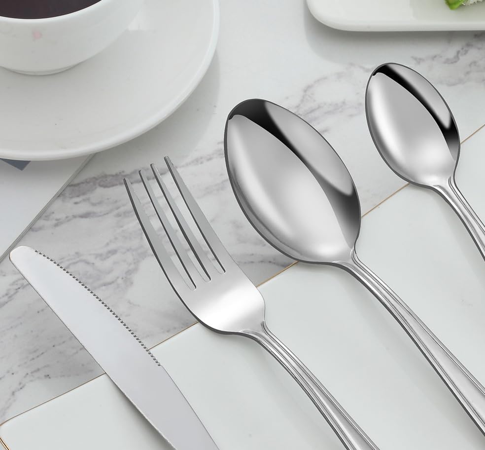 SKY-TOUCH Cutlery Set, 24-Piece Stainless Steel Flatware Set for 6 People, Spoon Knife and Fork Sets, Mirror Polished and Dishwasher Safe, Silverware Set for Home, Kitchen