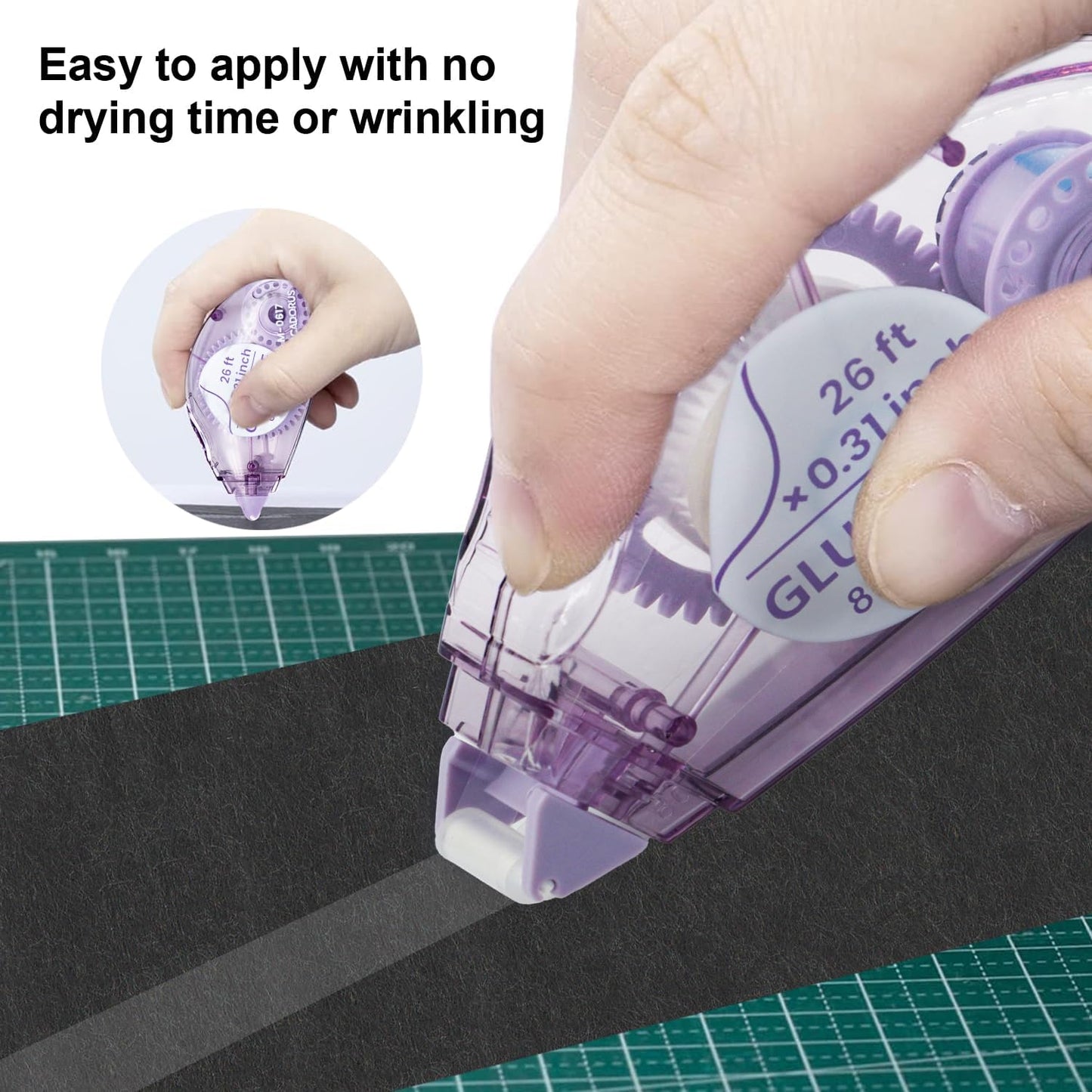 SKY-TOUCH 4PCS Glue Double-Sided Tape for Kids, 8M*8mm, Safe and Easy-to-Use Adhesive Tape for Crafts, Scrapbooking, School Supplies, Home Office