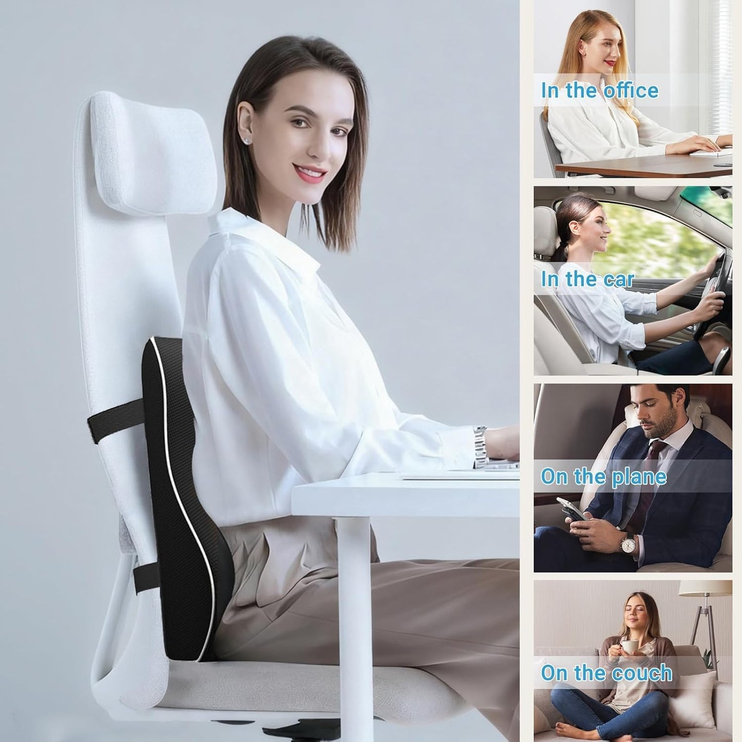 SKY-TOUCH Ergonomic Lumbar Support Cushion, Memory Foam Back Support Cushion Lumbar Support for Office Chair, Car Seat, Recliner, with Extension Strap and Mesh Cover, Christmas Early, 45x40x13cm
