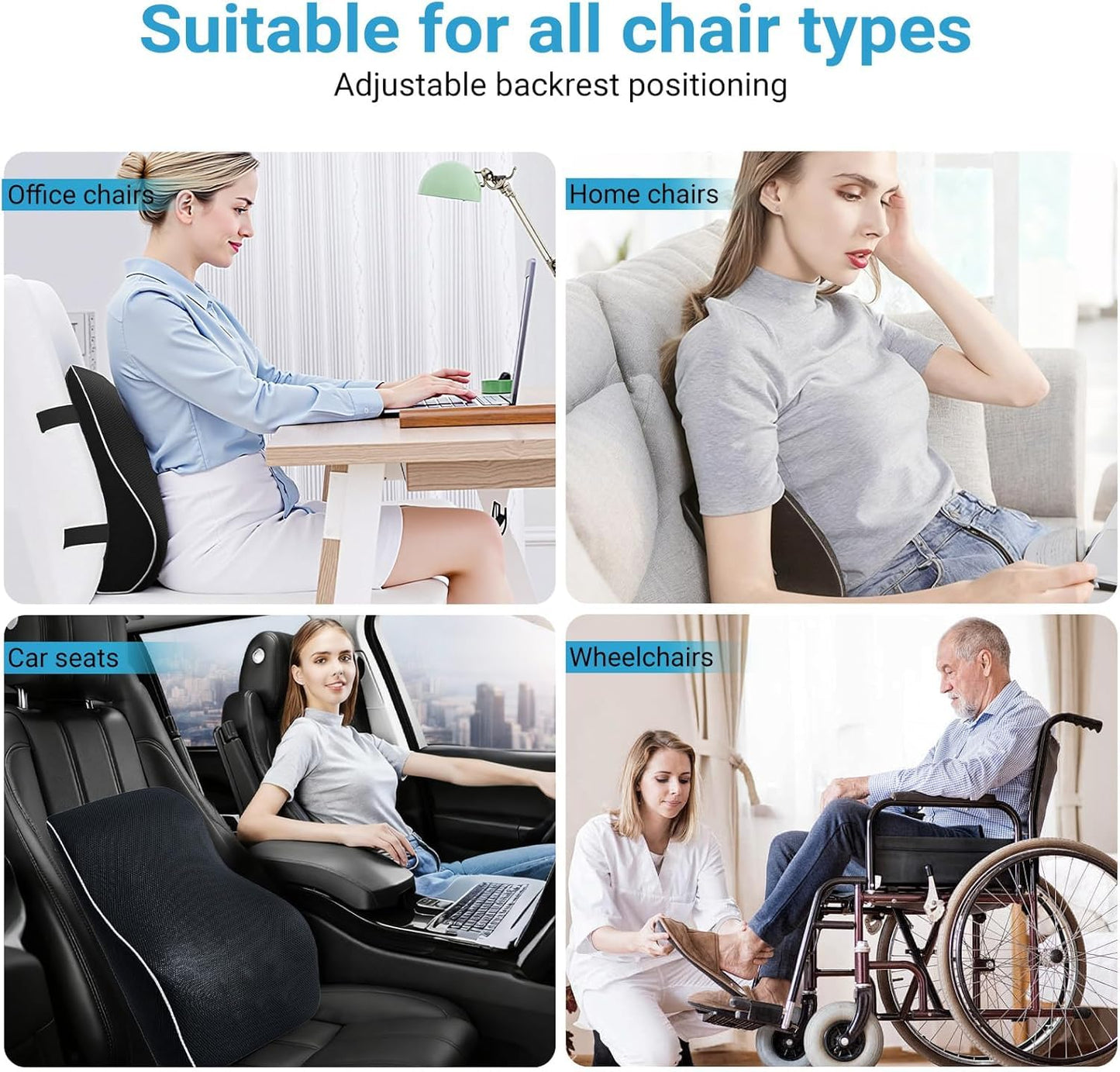 SKY-TOUCH Ergonomic Lumbar Support Cushion, Memory Foam Back Support Cushion Lumbar Support for Office Chair, Car Seat, Recliner, with Extension Strap and Mesh Cover, Christmas Early, 45x40x13cm