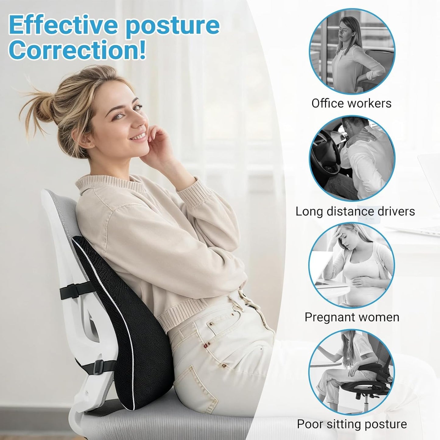 SKY-TOUCH Ergonomic Lumbar Support Cushion, Memory Foam Back Support Cushion Lumbar Support for Office Chair, Car Seat, Recliner, with Extension Strap and Mesh Cover, Christmas Early, 45x40x13cm
