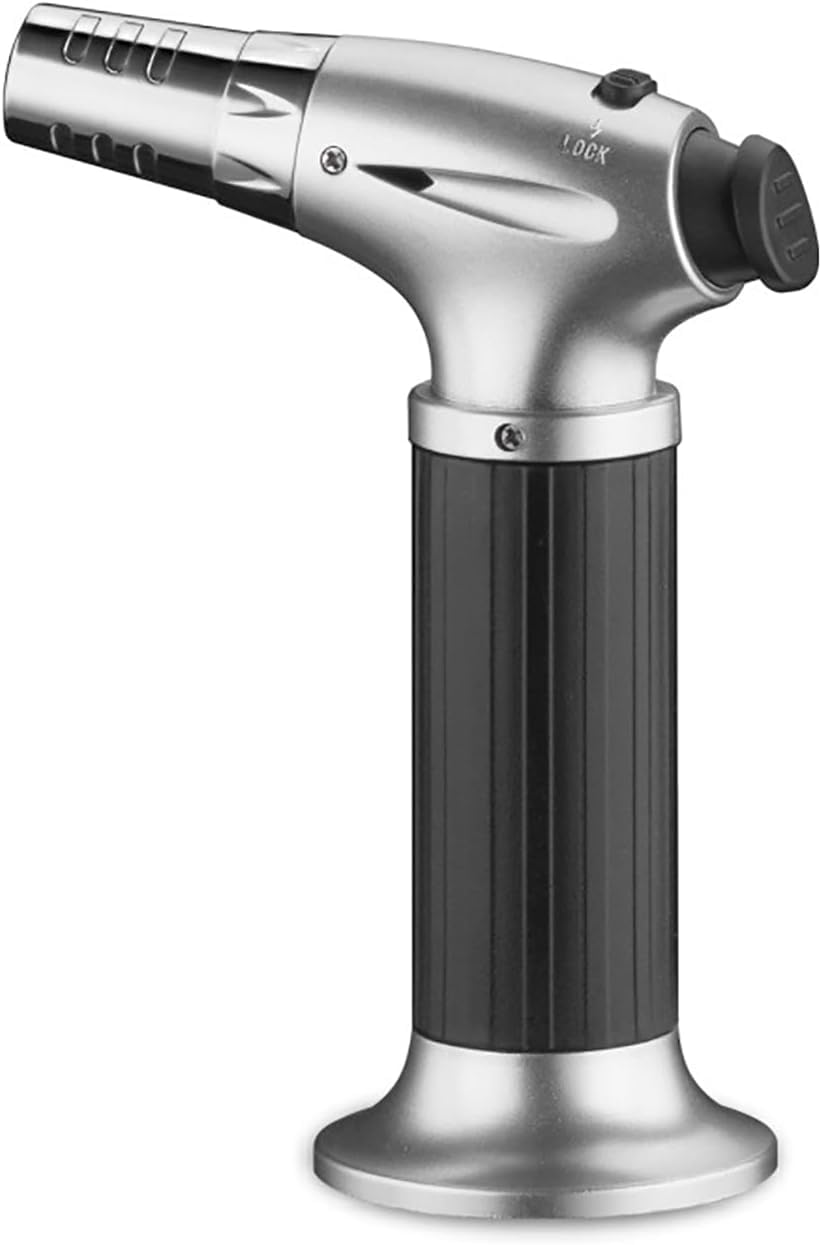 SKY-TOUCH Butane Torch Lighter, Refillable Kitchen Spray Gun With a Safety Lock, Continuous Flame Mode, And Adjustable Flame, Suitable for Cooking And Grilling, Silver - NO CONTAIN BUTANE GAS