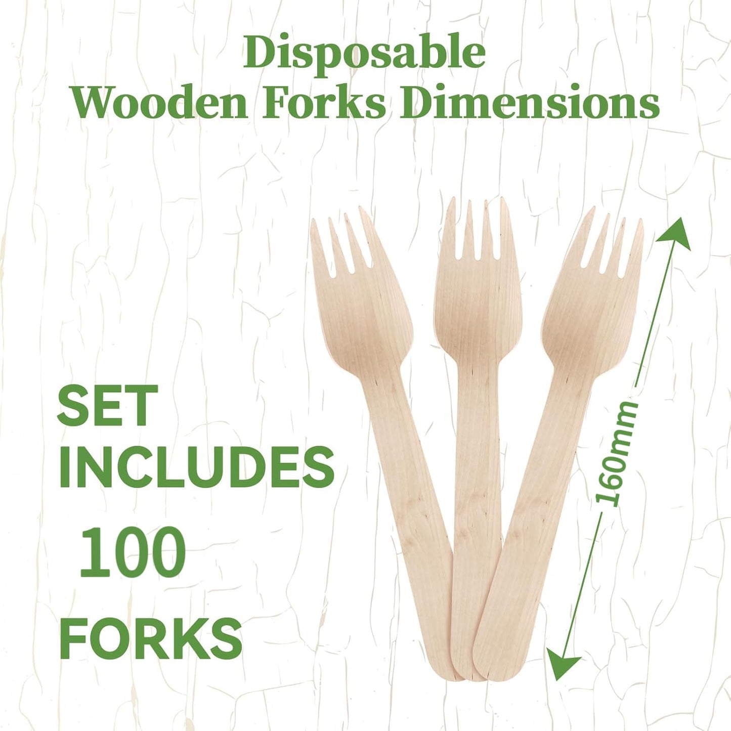 SKY-TOUCH 100 Pack Disposable Wooden Forks - 160mm, Eco-Friendly & Biodegradable, Made from Imported Fast-Growing Birch Wood, Natural & Hygienic