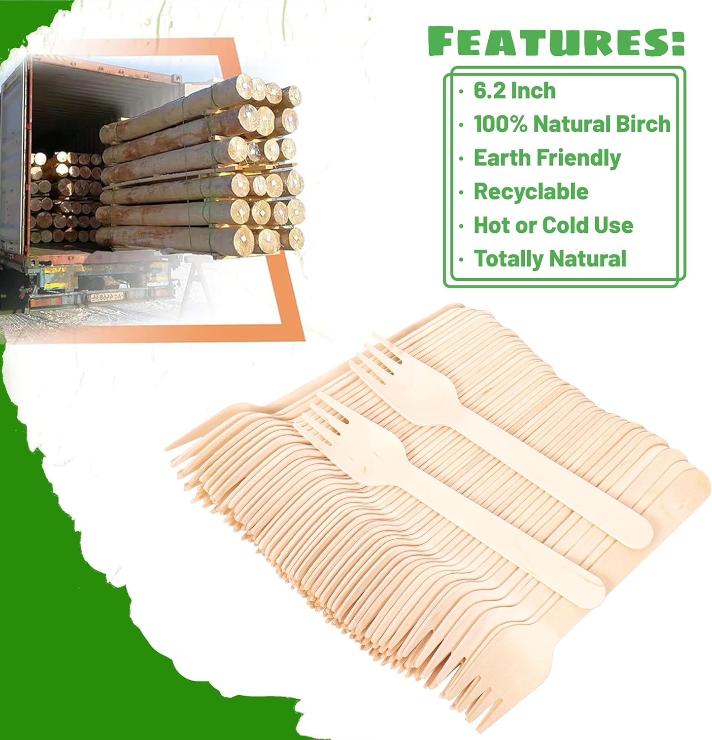 SKY-TOUCH 100 Pack Disposable Wooden Forks - 160mm, Eco-Friendly & Biodegradable, Made from Imported Fast-Growing Birch Wood, Natural & Hygienic